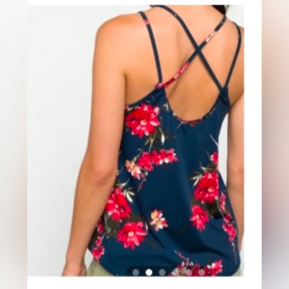 NWT Papermoon basima back navy blue floral Strappy knit tank top boho shirt 1X - Picture 2 of 12